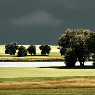 Sculptorider style, Midjourney V7: realistic landscape photograph of quiet dawn