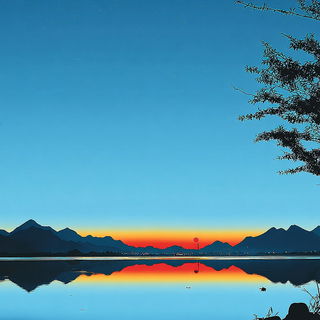 Red Sunspoke style, Midjourney V7: realistic landscape photograph of quiet dawn