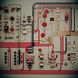 Tempergarden style, Midjourney V7: technical infrastructure blueprint schematics