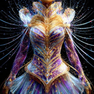 Stratoviolet style, Midjourney V7: haute-couture fashion outfit