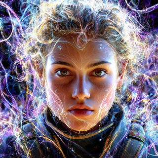 Stratoviolet style, Midjourney V7: photographic portrait of female protagonist