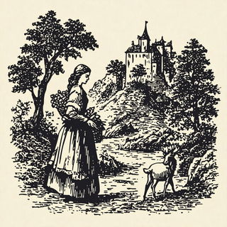 Ashen Eye Canticle style, Midjourney V7: retro fairy-tale illustration