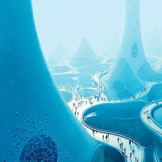 Paleoglyph style, Midjourney V7: megacity with futuristic bioarchitecture