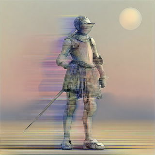 Ruinscan style, Midjourney V7: concept art character design of retropunk steam knight