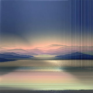 Ruinscan style, Midjourney V7: realistic landscape photograph of quiet dawn