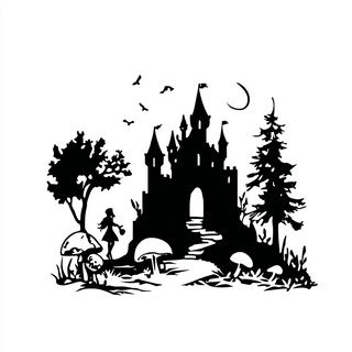 Inkwick Noctilith style, Midjourney V7: retro fairy-tale illustration
