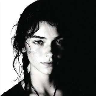 Inkwick Noctilith style, Midjourney V7: photographic portrait of female protagonist