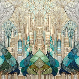 Cream Helix style, Midjourney V7: megacity with futuristic bioarchitecture