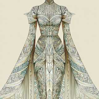 Cream Helix style, Midjourney V7: haute-couture fashion outfit