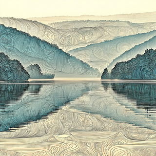 Cream Helix style, Midjourney V7: realistic landscape photograph of quiet dawn