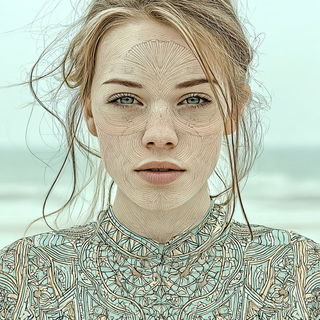 Cream Helix style, Midjourney V7: photographic portrait of female protagonist