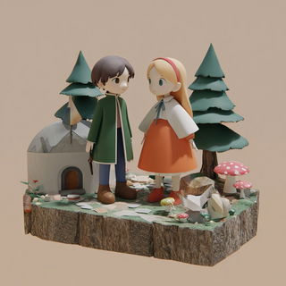 Terraced Toyworld style, Midjourney V7: retro fairy-tale illustration