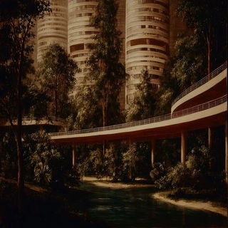 Umberside Quay Archive style, Midjourney V7: megacity with futuristic bioarchitecture