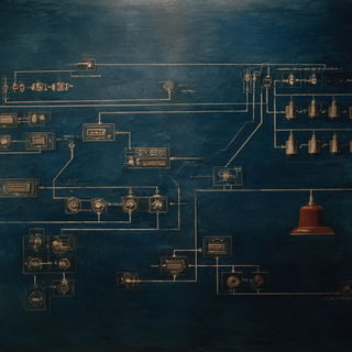 Umberside Quay Archive style, Midjourney V7: technical infrastructure blueprint schematics
