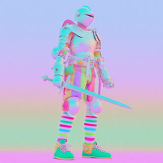 Chromabungalow style, Midjourney V7: concept art character design of retropunk steam knight