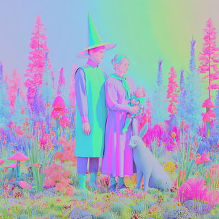 Chromabungalow style, Midjourney V7: retro fairy-tale illustration
