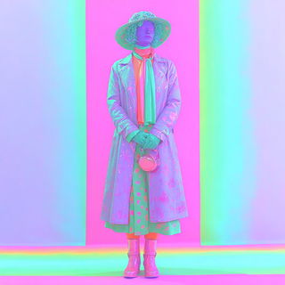 Chromabungalow style, Midjourney V7: haute-couture fashion outfit