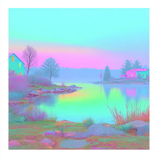 Chromabungalow style, Midjourney V7: realistic landscape photograph of quiet dawn