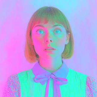 Chromabungalow style, Midjourney V7: photographic portrait of female protagonist