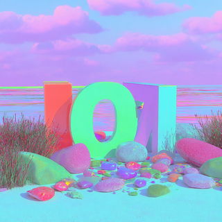 Chromabungalow style, Midjourney V7: typographic composition with large letters