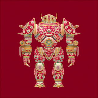 Goldfiligree Ravinement style, Midjourney V7: concept art character design of retropunk steam knight