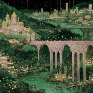 Brocadermancy style, Midjourney V7: megacity with futuristic bioarchitecture