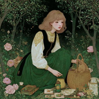 Brocadermancy style, Midjourney V7: retro fairy-tale illustration