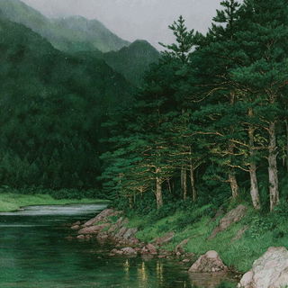 Brocadermancy style, Midjourney V7: realistic landscape photograph of quiet dawn