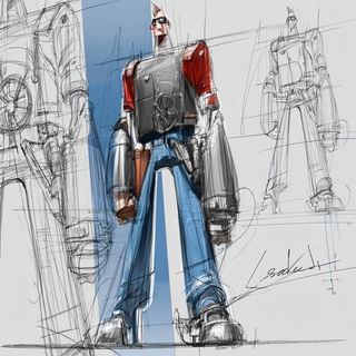 Ruincantilever style, Midjourney V7: concept art character design of retropunk steam knight