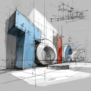 Ruincantilever style, Midjourney V7: typographic composition with large letters