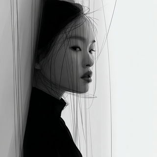 Inkveil style, Midjourney V7: photographic portrait of female protagonist