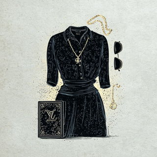Gravemare Current style, Midjourney V7: haute-couture fashion outfit