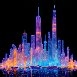 Biolumarch style, Midjourney V7: megacity with futuristic bioarchitecture