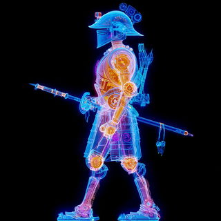 Biolumarch style, Midjourney V7: concept art character design of retropunk steam knight