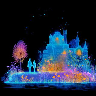 Biolumarch style, Midjourney V7: retro fairy-tale illustration