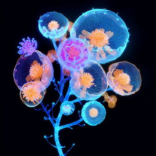 Biolumarch style, Midjourney V7: creative pattern composition
