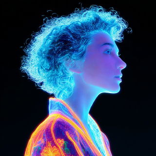 Biolumarch style, Midjourney V7: photographic portrait of female protagonist