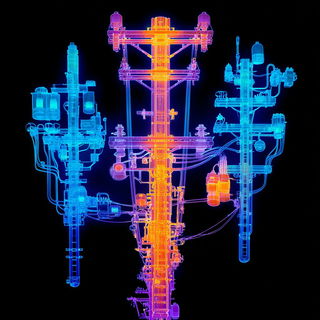 Biolumarch style, Midjourney V7: technical infrastructure blueprint schematics