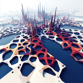 Pavilionoxide style, Midjourney V7: megacity with futuristic bioarchitecture