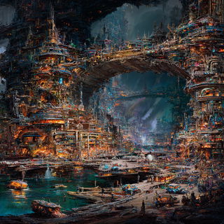 Mechanotype style, Midjourney V7: megacity with futuristic bioarchitecture