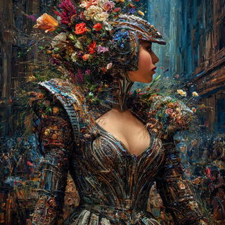 Mechanotype style, Midjourney V7: haute-couture fashion outfit
