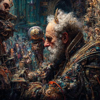 Mechanotype style, Midjourney V7: classical 18th-century oil painting