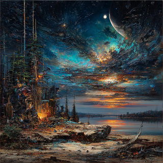 Mechanotype style, Midjourney V7: realistic landscape photograph of quiet dawn