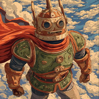 Arkadyn Greenfire style, Midjourney V7: concept art character design of retropunk steam knight