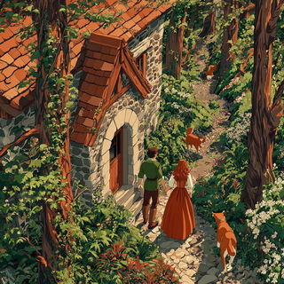 Arkadyn Greenfire style, Midjourney V7: retro fairy-tale illustration