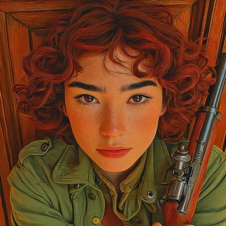 Arkadyn Greenfire style, Midjourney V7: photographic portrait of female protagonist