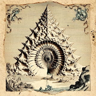 Ammonite Basilica style, Midjourney V7: abstract 3D render