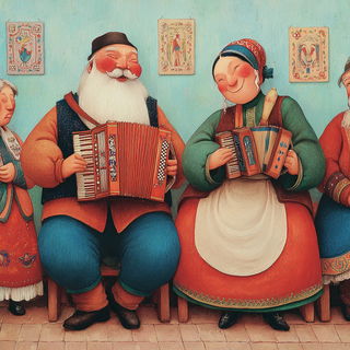 Hearthland Polyptych style, Midjourney V7: traditional folk art