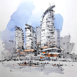 Terracontour style, Midjourney V7: megacity with futuristic bioarchitecture