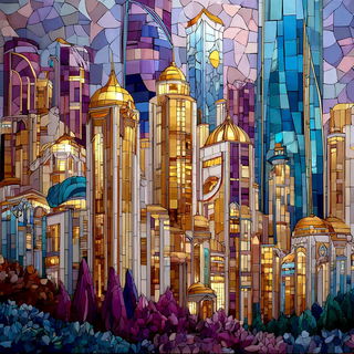 Facetmosaic style, Midjourney V7: megacity with futuristic bioarchitecture